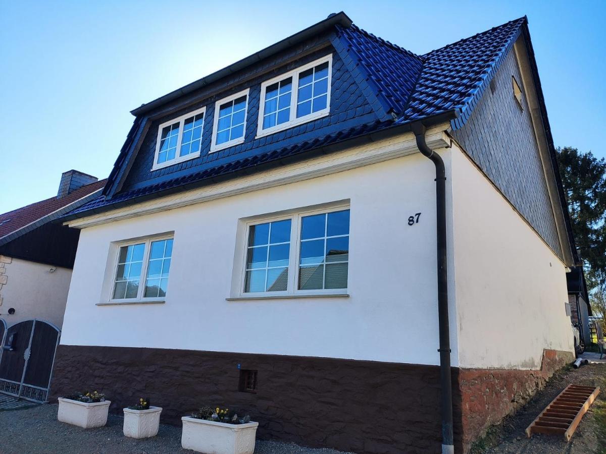 Ferienhaus Blaue Blume Mit 11 Kw Ladestation, Kamin, Terrasse, Eingezaeuntem Garten, Sauna, Wlan, Netflix, 2 Hunde Willkommen! Güntersberge المظهر الخارجي الصورة
